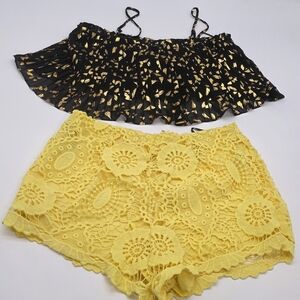 Lost + Wander Black and Gold Crop Top & Forever 21 Shorts Size M.